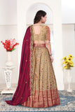 Floral Heritage Banarasi Silk Lehenga Choli Set with Embroidered Wine Dupatta for Women