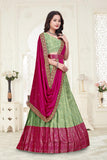 Premium Designer Sea Green & Rani Pink Banarasi Lehenga Choli with Embroidered Dupatta