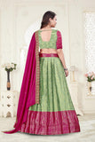 Premium Designer Sea Green & Rani Pink Banarasi Lehenga Choli with Embroidered Dupatta