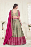 Premium Designer Sea Green & Rani Pink Banarasi Lehenga Choli with Embroidered Dupatta