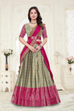 Premium Designer Sea Green & Rani Pink Banarasi Lehenga Choli with Embroidered Dupatta