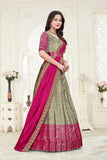 Premium Designer Sea Green & Rani Pink Banarasi Lehenga Choli with Embroidered Dupatta