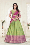 Premium Designer Parrot Green & Orchid Purple Banarasi Lehenga Choli with Embroidered Dupatta