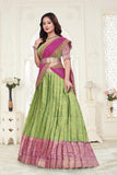 Premium Designer Parrot Green & Orchid Purple Banarasi Lehenga Choli with Embroidered Dupatta