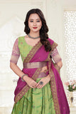Premium Designer Parrot Green & Orchid Purple Banarasi Lehenga Choli with Embroidered Dupatta