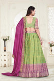 Premium Designer Parrot Green & Orchid Purple Banarasi Lehenga Choli with Embroidered Dupatta