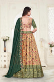 Premium Designer Beige & Bottle Green Banarasi Lehenga Choli with Embroidered Dupatta