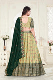 Premium Designer Beige & Bottle Green Banarasi Lehenga Choli with Embroidered Dupatta