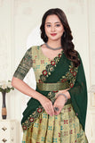 Premium Designer Beige & Bottle Green Banarasi Lehenga Choli with Embroidered Dupatta