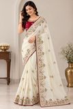 Premium Designer Embroidered Elephant & Floral Border Saree