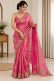 Pure Fandy Satin Beads Embroidered Saree with Sequin & Cutwork Border