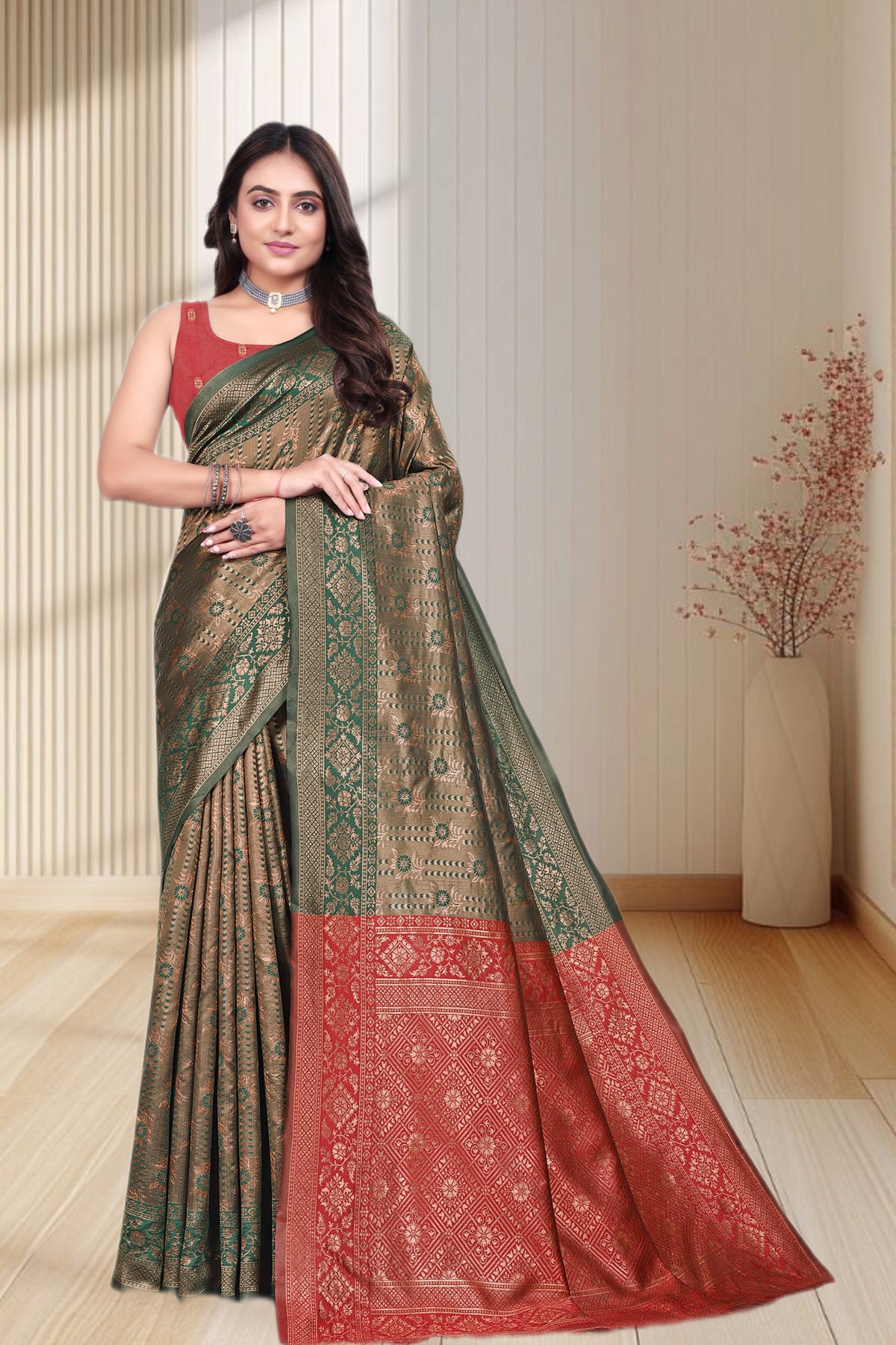 Designer Jacquard Silk Saree with Traditional Woven Floral Border