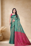Designer Jacquard Silk Saree with Floral Woven Motifs and Contrast Pallu