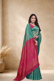 Designer Jacquard Silk Saree with Floral Woven Motifs and Contrast Pallu