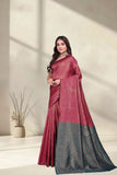 Designer Jacquard Silk Saree with Geometric Woven Pattern and Contrast Pallu