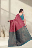 Designer Jacquard Silk Saree with Geometric Woven Pattern and Contrast Pallu