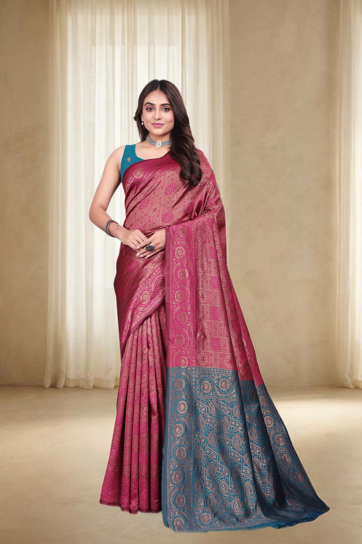 Traditional Woven Silk Saree with Brocade Border and Contrast Pallu