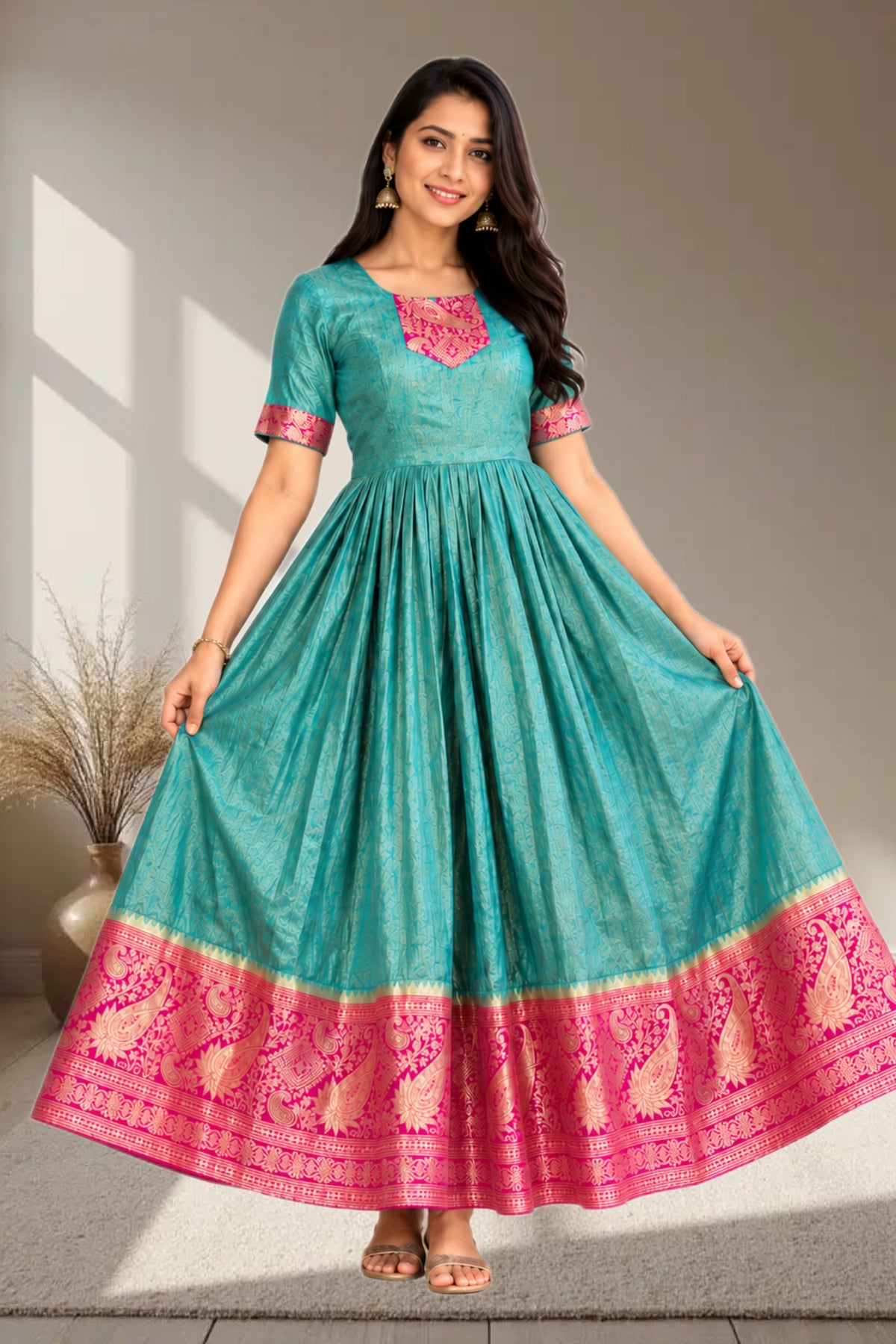Premium Woven Silk Anarkali Gown
