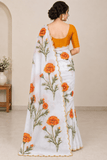 Floral Print Organza Saree with Scalloped Gold Border