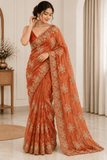 Pure Fandy Satin Beads Embroidered Saree with Sequin & Cutwork Border