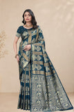 Traditional Jacquard Silk Saree with Elephant Motif and Woven Border