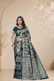 Traditional Jacquard Silk Saree with Elephant Motif and Woven Border