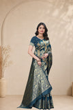 Traditional Jacquard Silk Saree with Elephant Motif and Woven Border