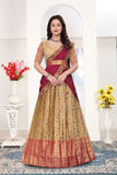Floral Heritage Banarasi Silk Lehenga Choli Set with Embroidered Wine Dupatta for Women