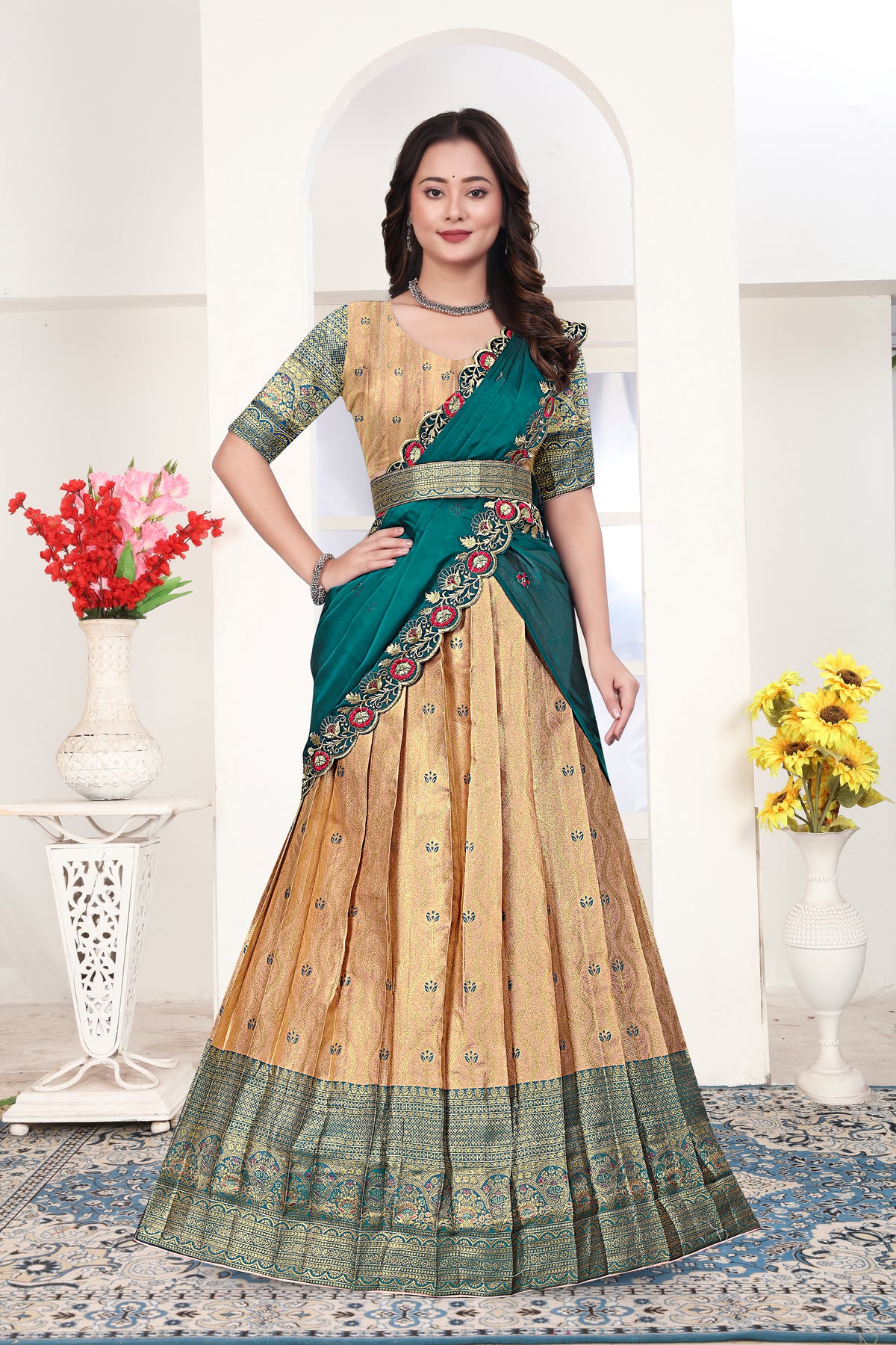 Heritage Floral Embroidered Banarasi Silk Lehenga Choli Set for Women