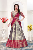 Silver Grey & Wine Red Banarasi Lehenga Choli with Embroidered Dupatta