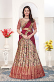 Premium Designer Beige & Maroon Banarasi Lehenga Choli with Embroidered Dupatta