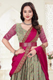 Premium Designer Sea Green & Rani Pink Banarasi Lehenga Choli with Embroidered Dupatta