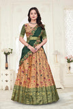 Premium Designer Beige & Bottle Green Banarasi Lehenga Choli with Embroidered Dupatta