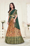 Premium Designer Beige & Bottle Green Banarasi Lehenga Choli with Embroidered Dupatta
