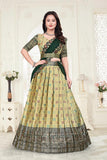 Premium Designer Beige & Bottle Green Banarasi Lehenga Choli with Embroidered Dupatta