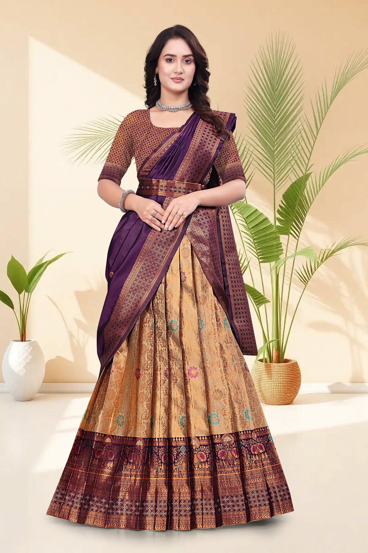 Banarasi Jacquard Lehenga Choli with Woven Designer Dupatta