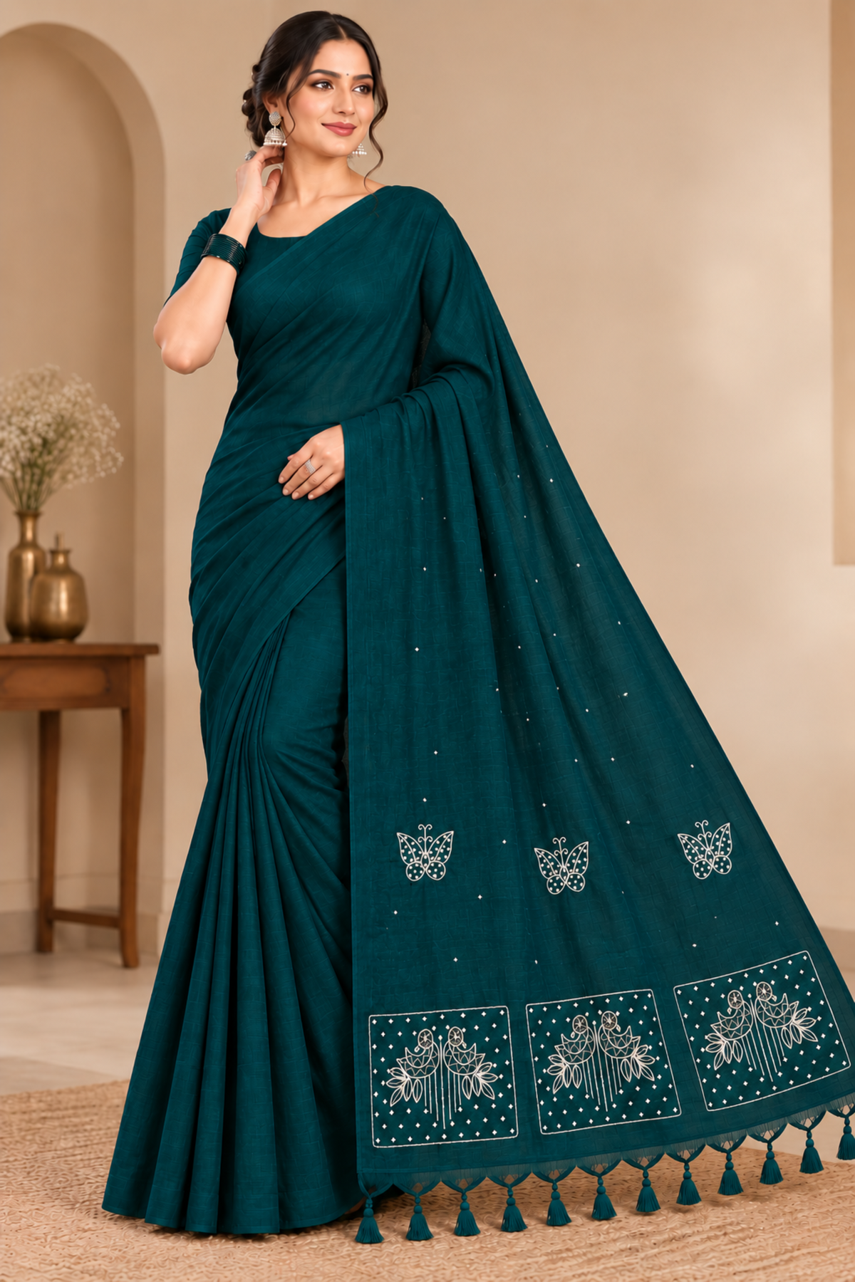 Elegant Handcrafted Butterfly Embroidered Saree